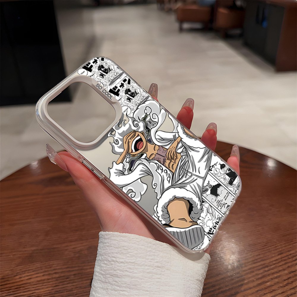 New Anime One Piece Luffy Zoro Color Silver Phone Case for iPhone 11 12 13 14 15 promax Frosted Cartoon Phone Accessories