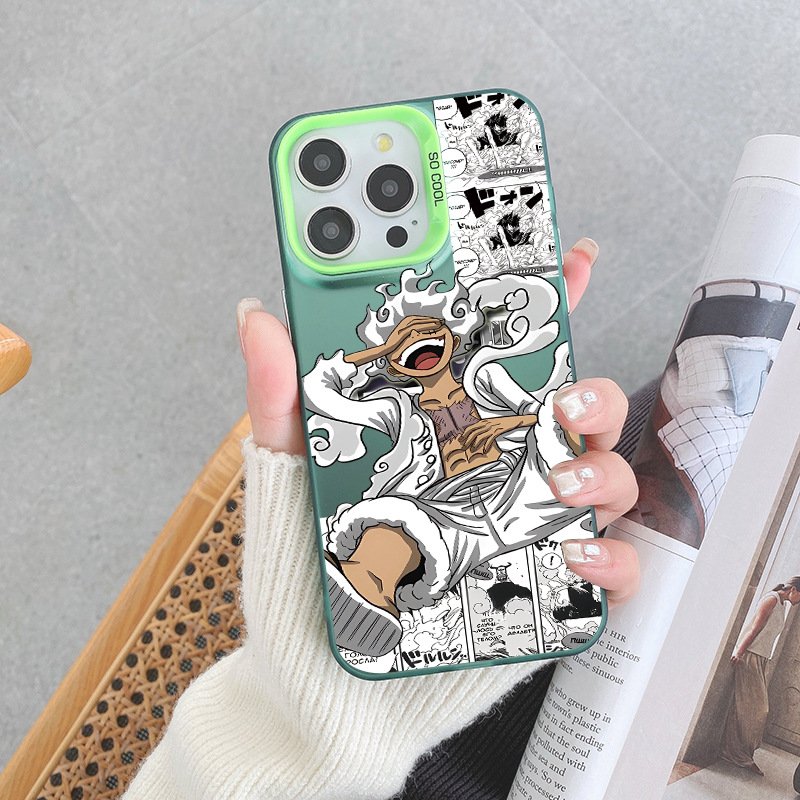 New Anime One Piece Luffy Zoro Color Silver Phone Case for iPhone 11 12 13 14 15 promax Frosted Cartoon Phone Accessories