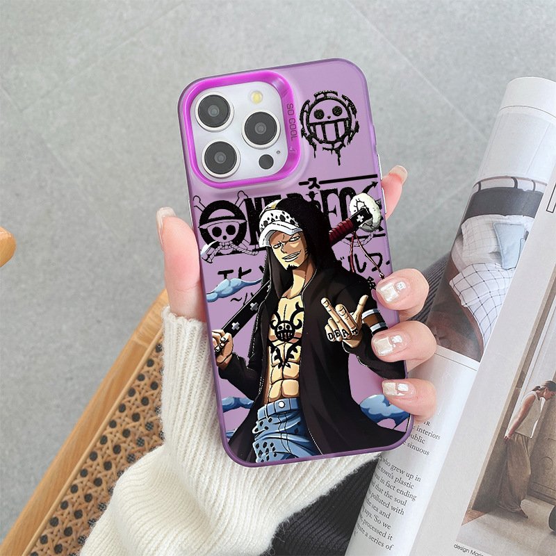 New Anime One Piece Luffy Zoro Color Silver Phone Case for iPhone 11 12 13 14 15 promax Frosted Cartoon Phone Accessories