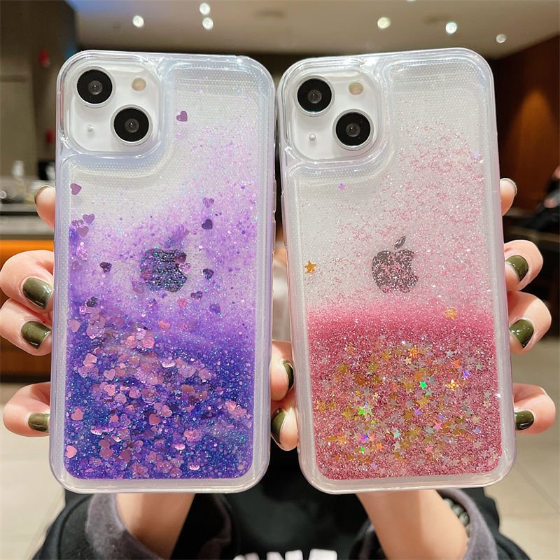 Custom Printing Bling Glitter Liquid Clear Floating Quicksand Phone Case Cover for iPhone 15 Pro 16 Liquid Glitter Phone Case