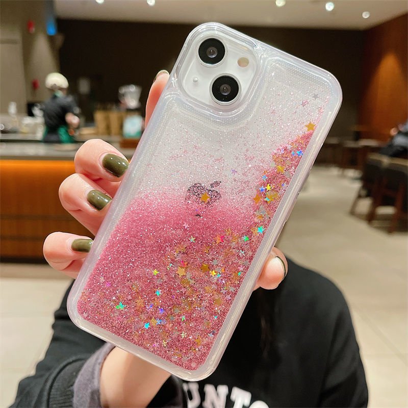 Custom Printing Bling Glitter Liquid Clear Floating Quicksand Phone Case Cover for iPhone 15 Pro 16 Liquid Glitter Phone Case