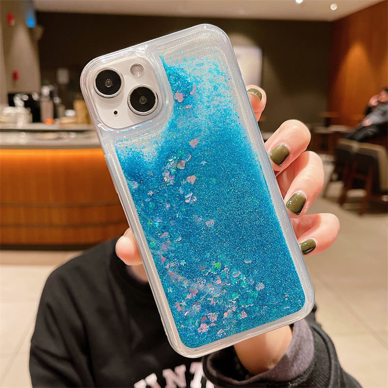 Custom Printing Bling Glitter Liquid Clear Floating Quicksand Phone Case Cover for iPhone 15 Pro 16 Liquid Glitter Phone Case