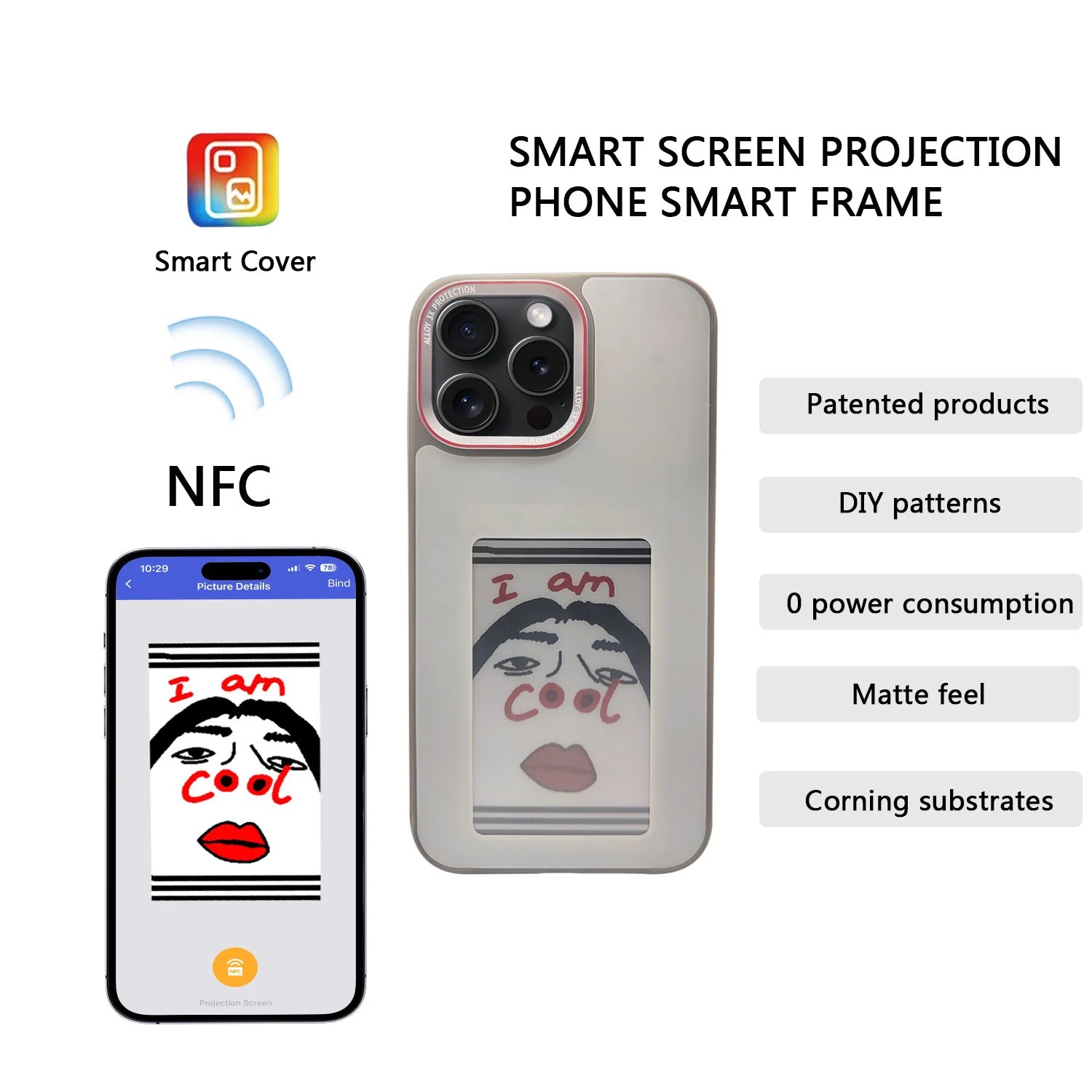 2024 New designer NFC smart E ink screen Display mobile phone case cover for iphone 15 Pro max DIY Cases 14/13