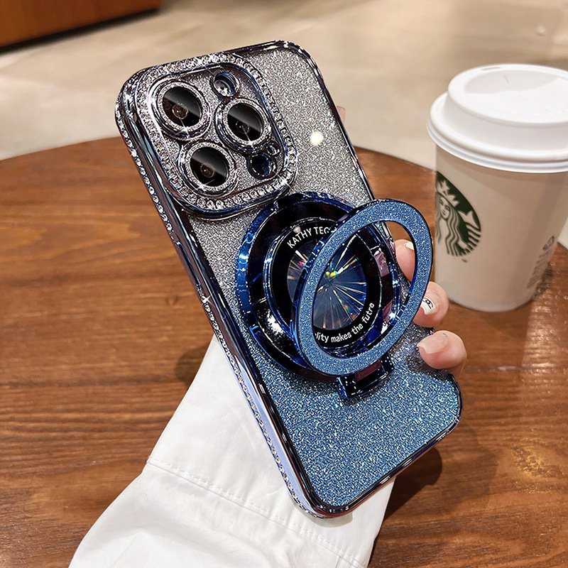 Fashion Bling Ring Stand Magnetic Mobile Phone Case Glitter Phone Holder Protective Cover For Iphone 16 Pro Max 16 Plus 16 Case