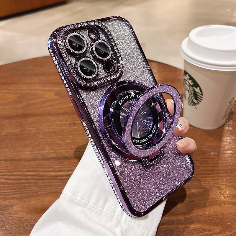 Fashion Bling Ring Stand Magnetic Mobile Phone Case Glitter Phone Holder Protective Cover For Iphone 16 Pro Max 16 Plus 16 Case