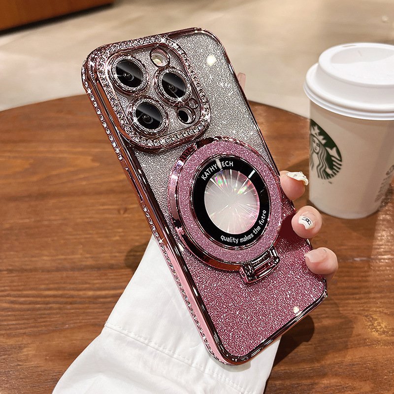 Fashion Bling Ring Stand Magnetic Mobile Phone Case Glitter Phone Holder Protective Cover For Iphone 16 Pro Max 16 Plus 16 Case