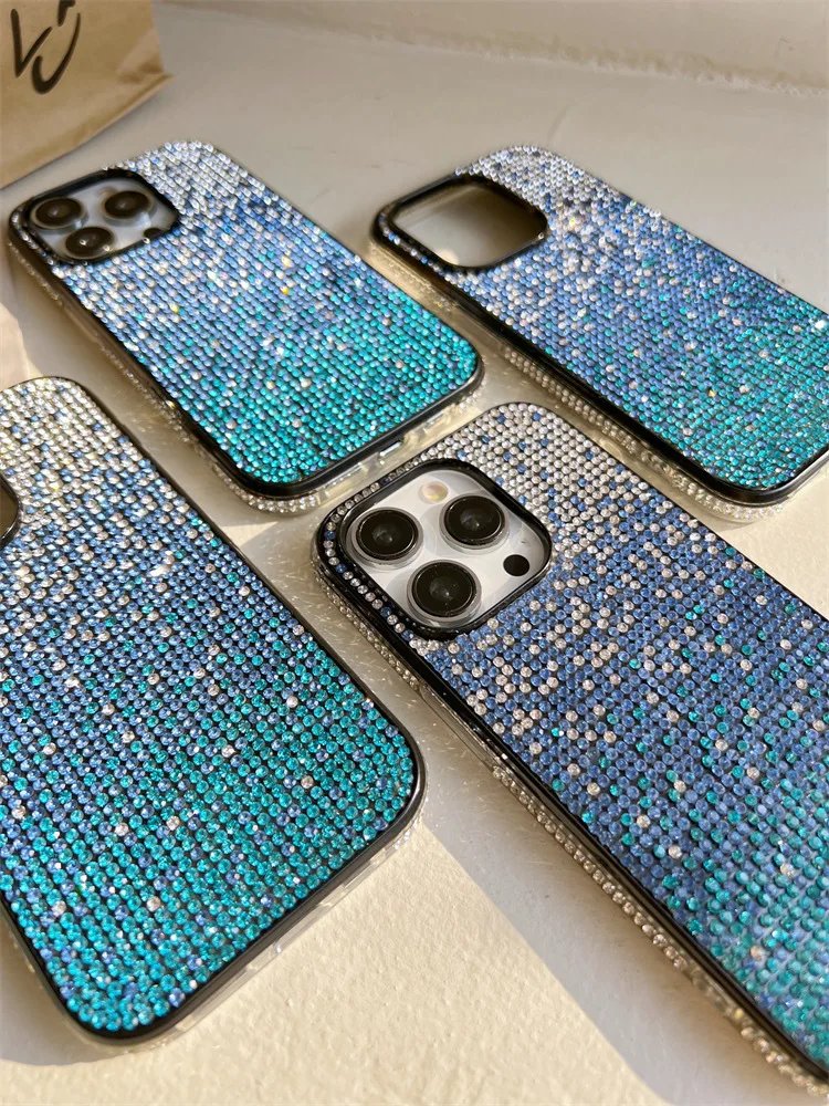 Instagram Style Gradient Sparkling Pink Black Phone Case for iphone 15pro max Full Package 13 Pro 12 Soft cell phone cases