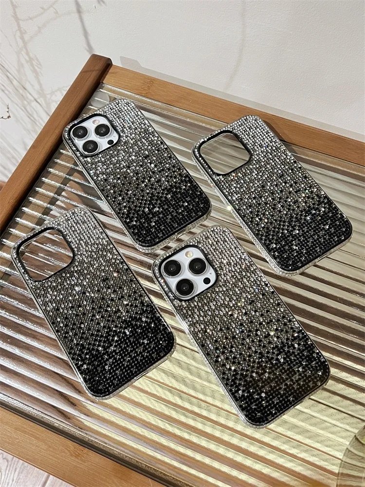 Instagram Style Gradient Sparkling Pink Black Phone Case for iphone 15pro max Full Package 13 Pro 12 Soft cell phone cases