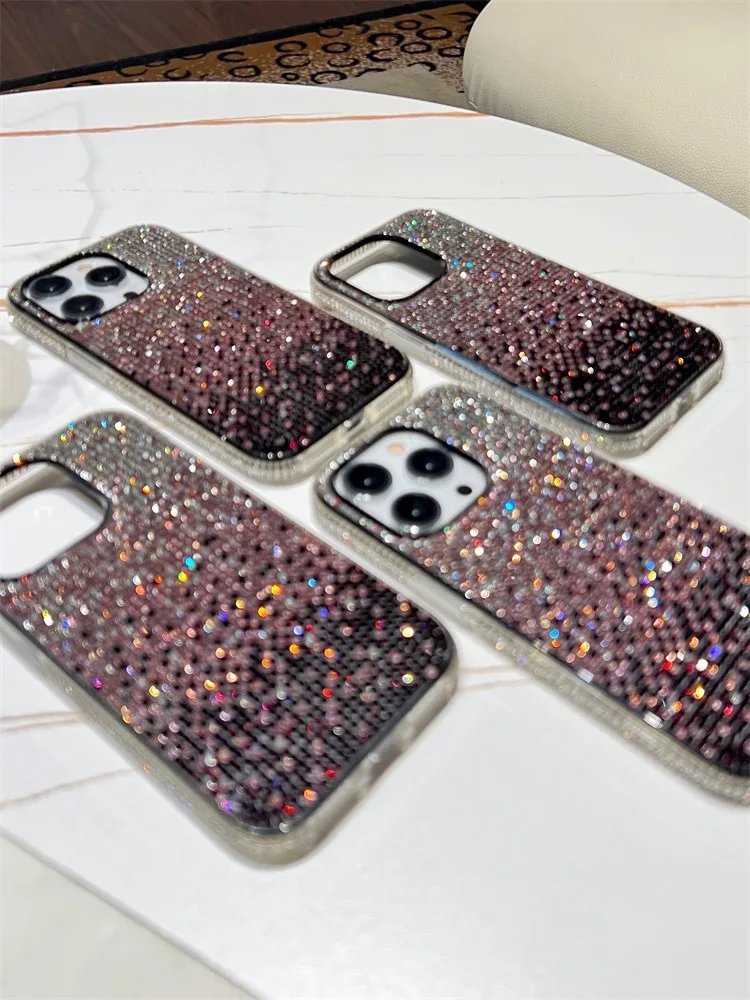 Instagram Style Gradient Sparkling Pink Black Phone Case for iphone 15pro max Full Package 13 Pro 12 Soft cell phone cases