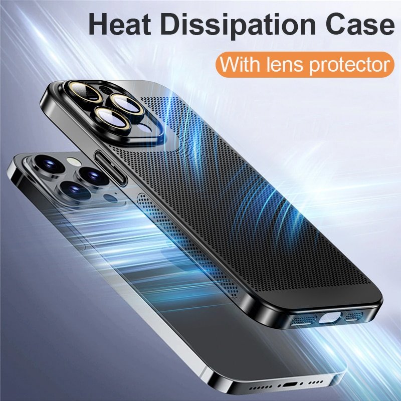 Factory Wholesale With Lens Film Cooling Hole Plating PC Shockproof Phone Case For iPhone 12 13 14 Pro Max 15 Plus 11 XR XS 8 16