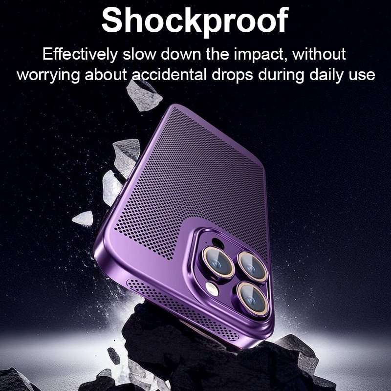 Factory Wholesale With Lens Film Cooling Hole Plating PC Shockproof Phone Case For iPhone 12 13 14 Pro Max 15 Plus 11 XR XS 8 16