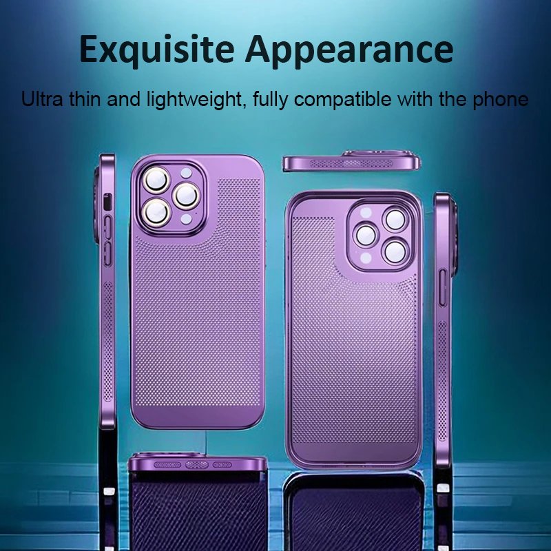 Factory Wholesale With Lens Film Cooling Hole Plating PC Shockproof Phone Case For iPhone 12 13 14 Pro Max 15 Plus 11 XR XS 8 16