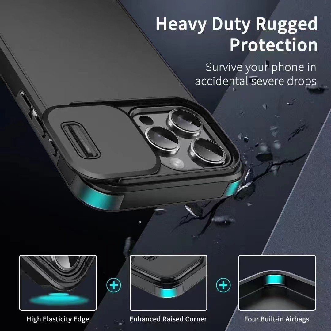 Popular Design Slide Camera Cover Heavy Duty Rugged Protection Mobile Phone Case For Iphone16 15 Pro Max For Samsung Case A15