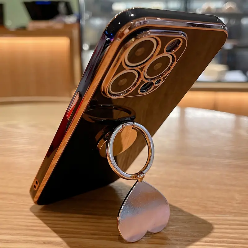 New plating Metal Folding Rotating Diamond love heart Stand Phone Case For Iphone 16 15 14 13 11Pro Max luxury Anti-fall Cover
