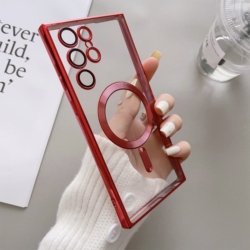 New Luxury Magnetic Electroplate TPU Soft Clear Mobile Phone Cases For S24 Ultra/S23/S22/S21 Wireless Charging Cell Phone Case