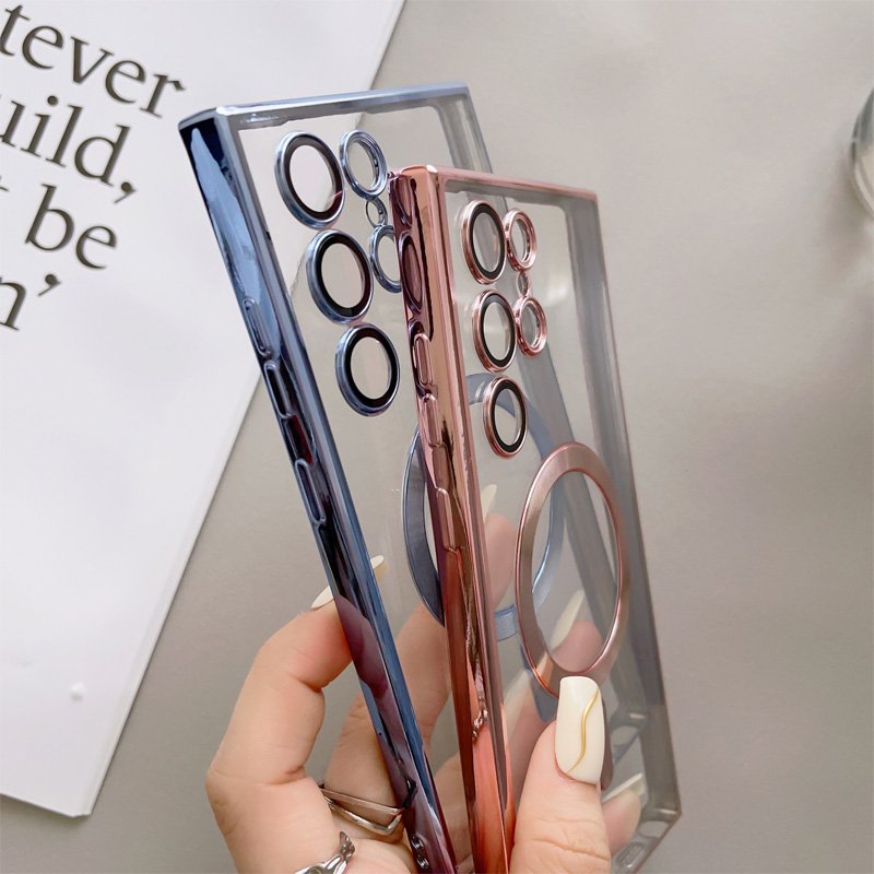 New Luxury Magnetic Electroplate TPU Soft Clear Mobile Phone Cases For S24 Ultra/S23/S22/S21 Wireless Charging Cell Phone Case