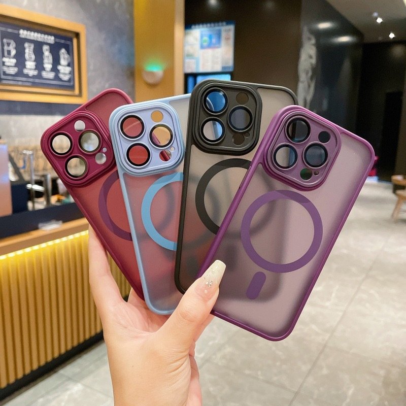 Skin Feel Magnetic Translucent Frosted Acrylic Full Camera Protection Mobile Phone Case for iPhone 15 14 13 12 11 Pro Max Plus