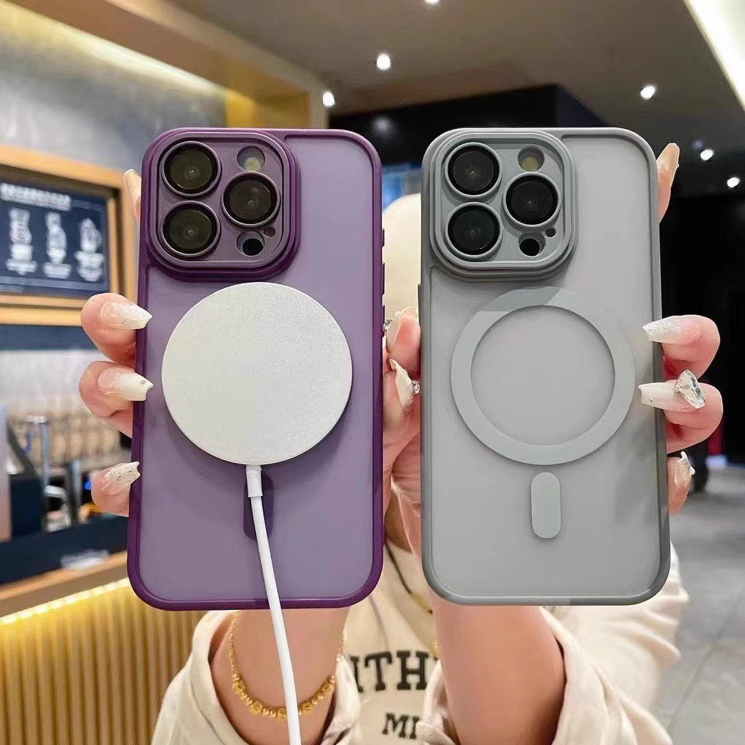 Skin Feel Magnetic Translucent Frosted Acrylic Full Camera Protection Mobile Phone Case for iPhone 15 14 13 12 11 Pro Max Plus