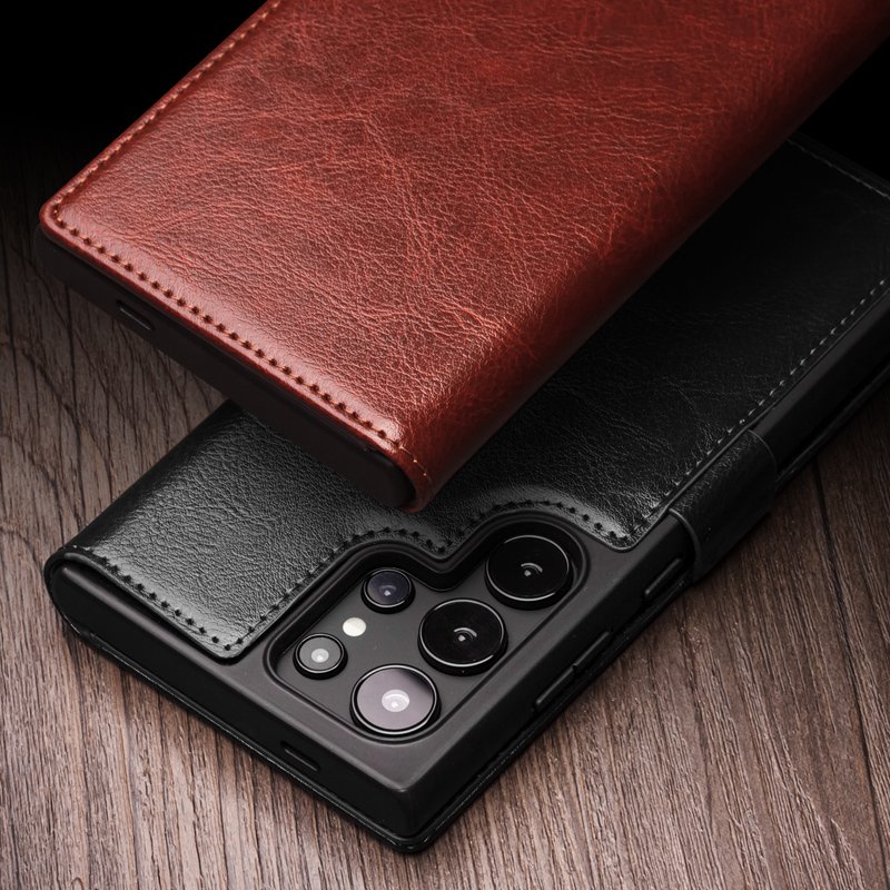 2024 QIALINO Hotsale Luxury Handmade Genuine Leather Mobile Phone Wallet Case For Samsung S24 ultra Magnetic closure