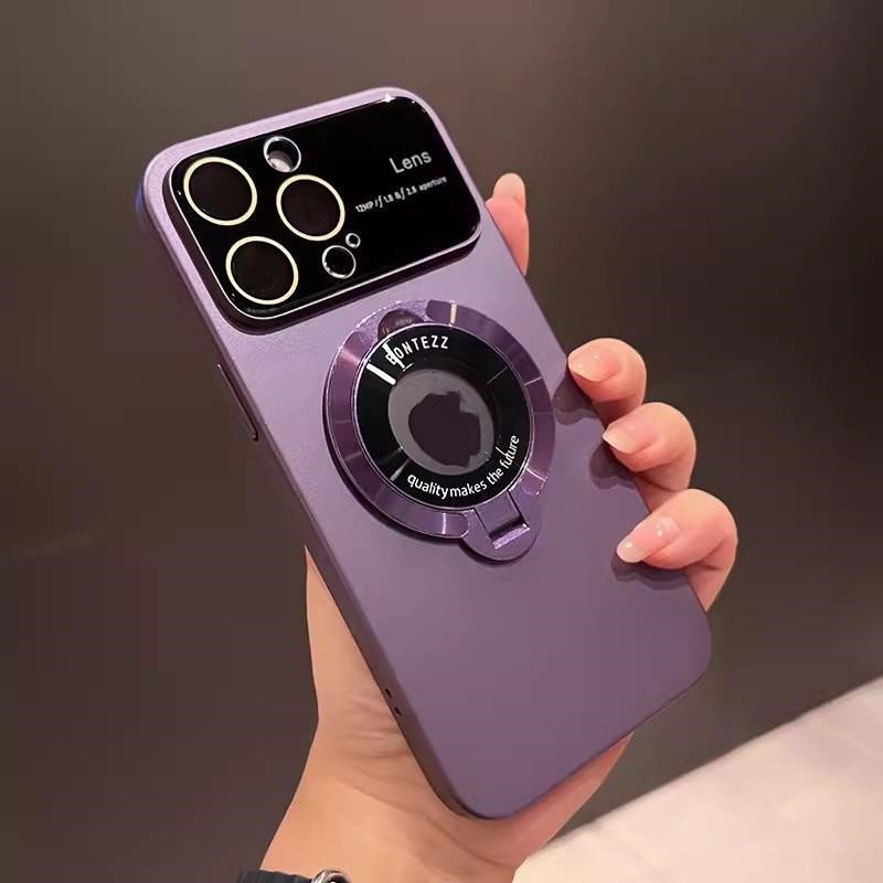 2023 Newest PC Magnetic Windous lens Protective Wireless Charging Mobile Phone Case for iPhone 15 14 13 Pro Max Ring Holder Case