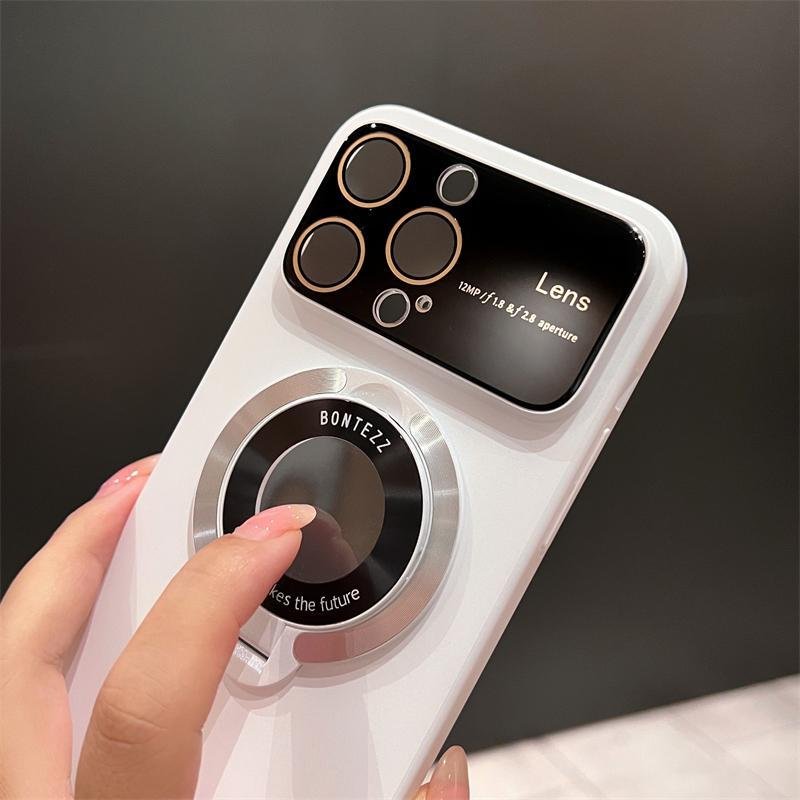 2023 Newest PC Magnetic Windous lens Protective Wireless Charging Mobile Phone Case for iPhone 15 14 13 Pro Max Ring Holder Case