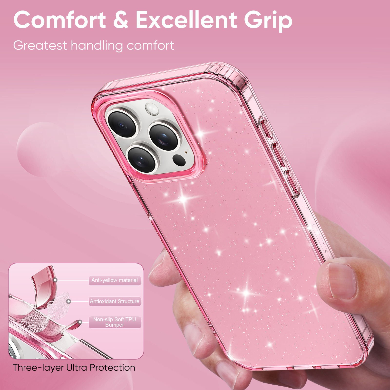 Cute Shiny Bling Mobile Phone Case Cover for iPhone 15 Clear Glitter Cell Phone Cases for iPhone 16 Pro Max Hard Glitter Case