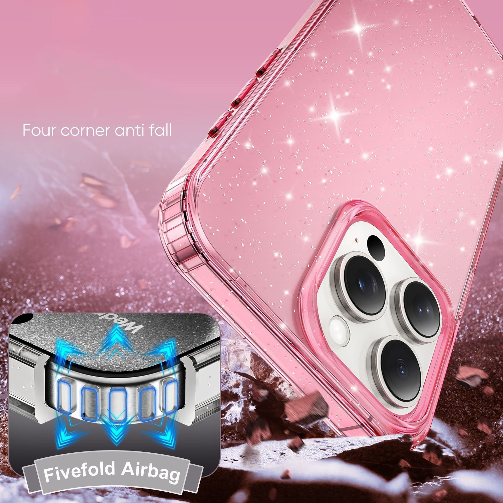 Cute Shiny Bling Mobile Phone Case Cover for iPhone 15 Clear Glitter Cell Phone Cases for iPhone 16 Pro Max Hard Glitter Case