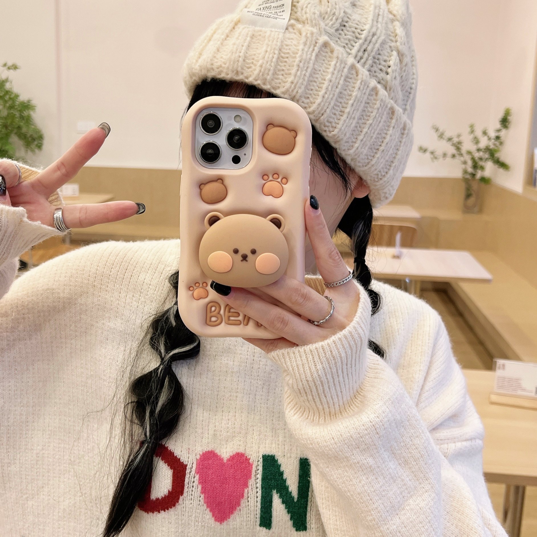 SHKL Wholesale Mobile Phone Case Cover Bag Cases Bear Beige Yellow Silicone Waterproof Clear Design 13 14 15 Pro Max For iphone