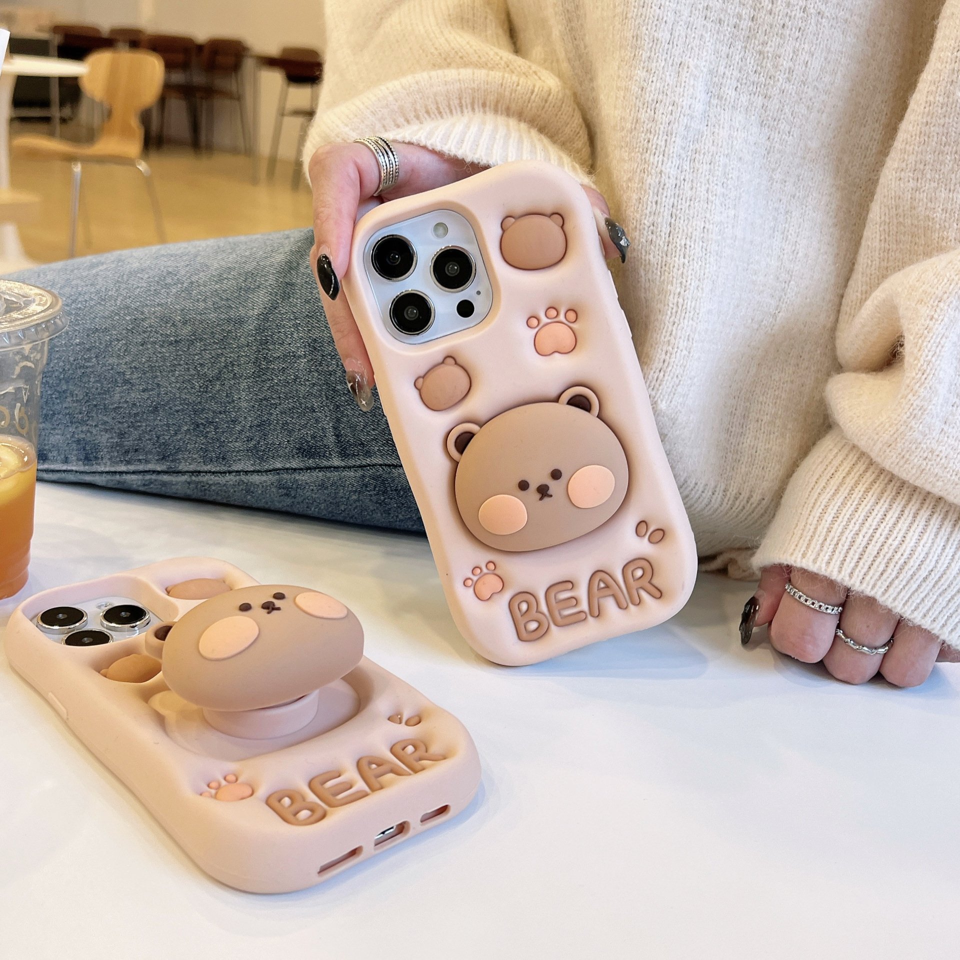 SHKL Wholesale Mobile Phone Case Cover Bag Cases Bear Beige Yellow Silicone Waterproof Clear Design 13 14 15 Pro Max For iphone