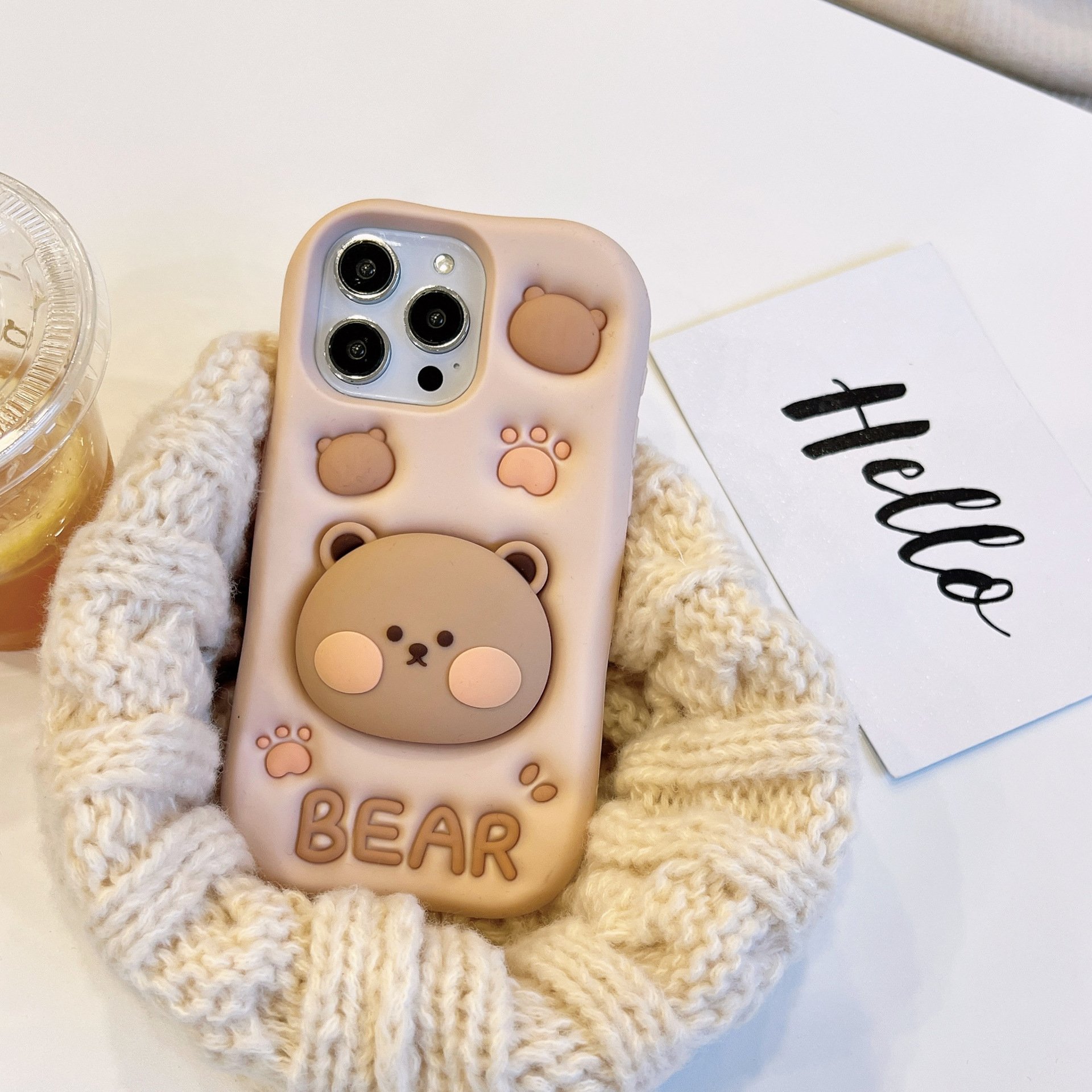 SHKL Wholesale Mobile Phone Case Cover Bag Cases Bear Beige Yellow Silicone Waterproof Clear Design 13 14 15 Pro Max For iphone