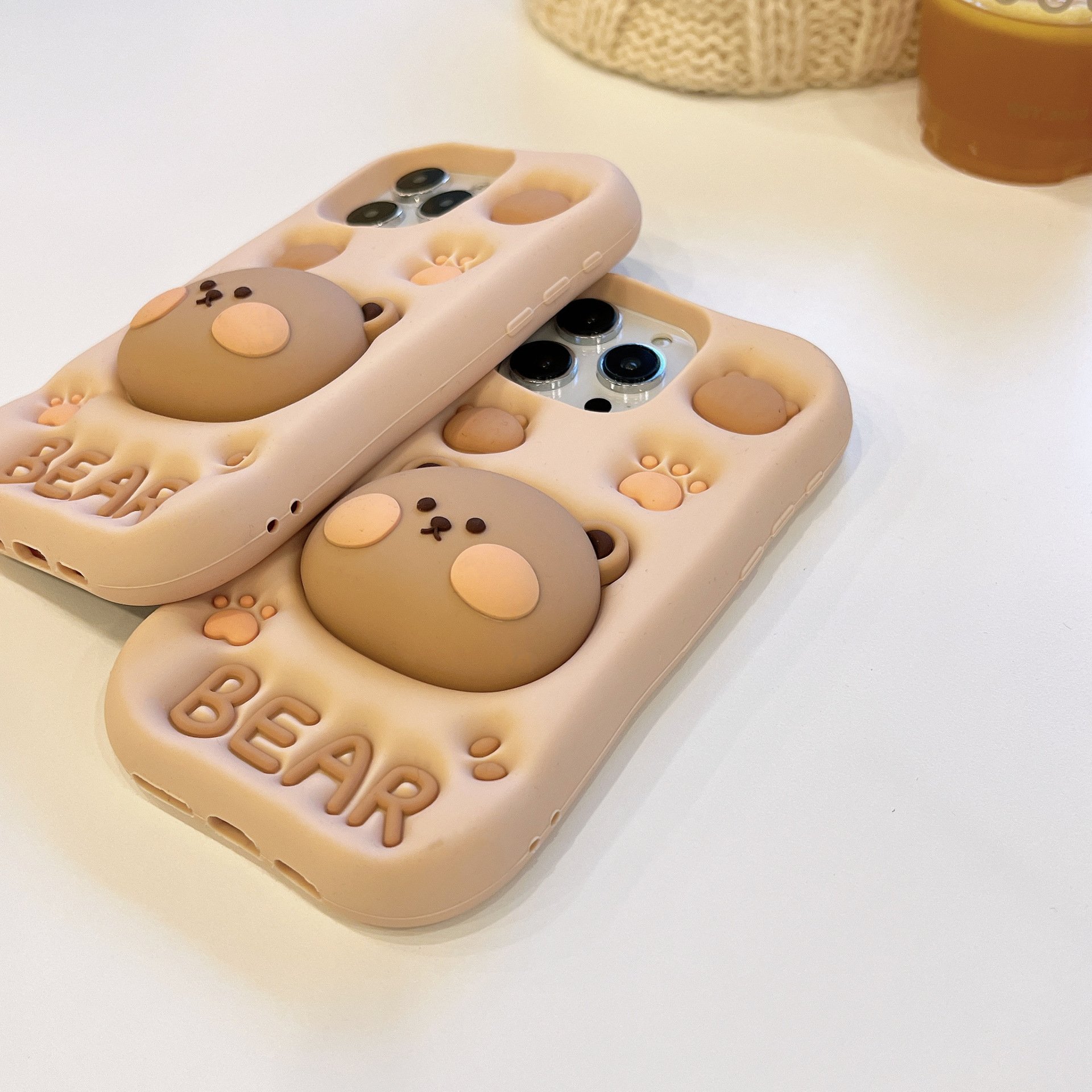 SHKL Wholesale Mobile Phone Case Cover Bag Cases Bear Beige Yellow Silicone Waterproof Clear Design 13 14 15 Pro Max For iphone
