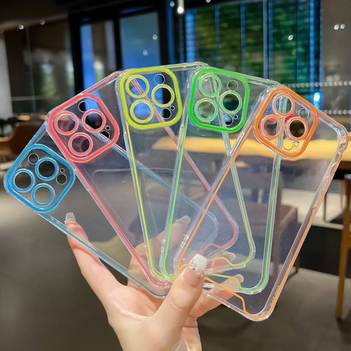 New Fashion Fluorescent Luminous Mobile Phone Case Full Cover Transparent Silicone Phone Cover for iPhone 15 14 13 Pro Max