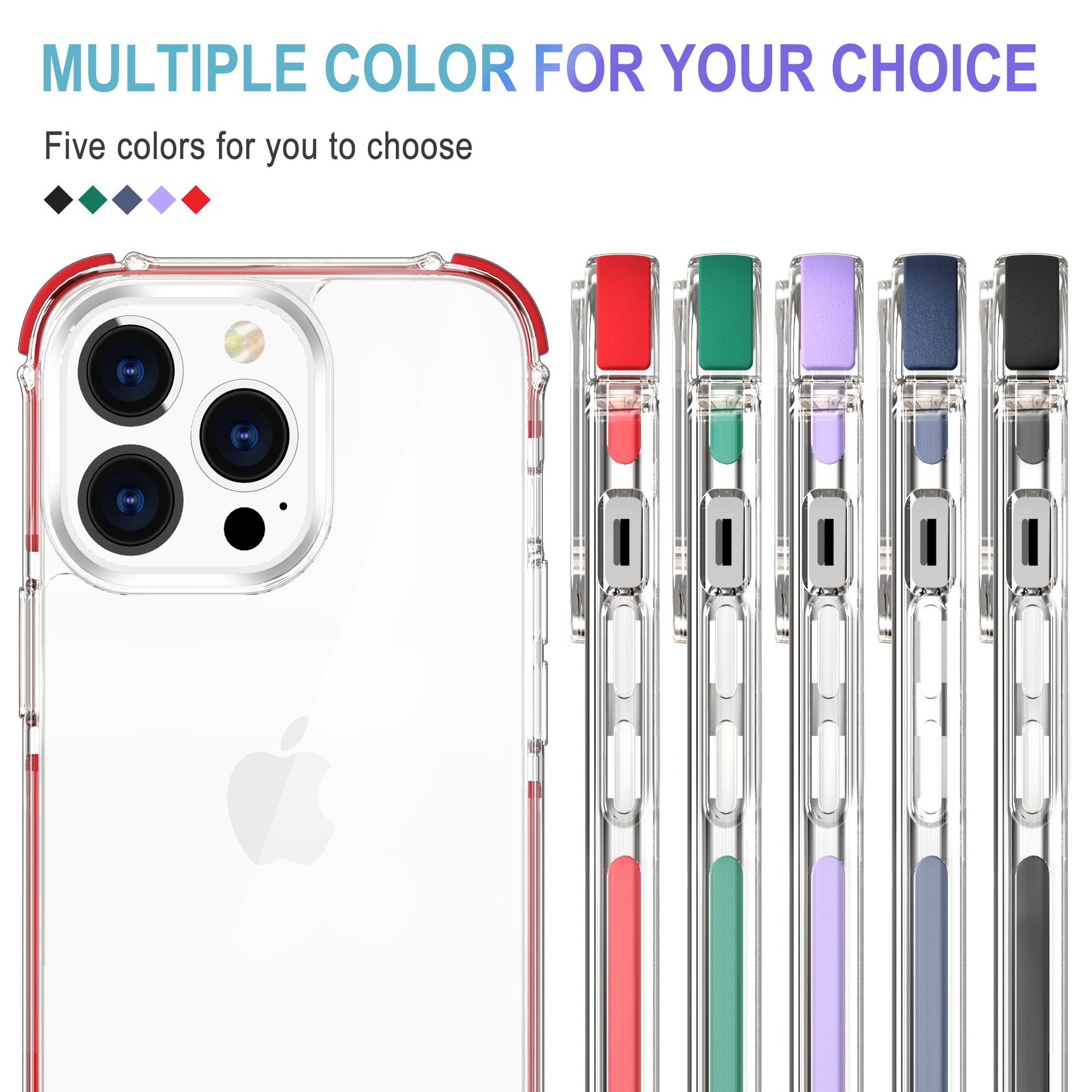 Factory price Colorful edge PC clear phone case Transparent phone cover for iphone 16 pro max