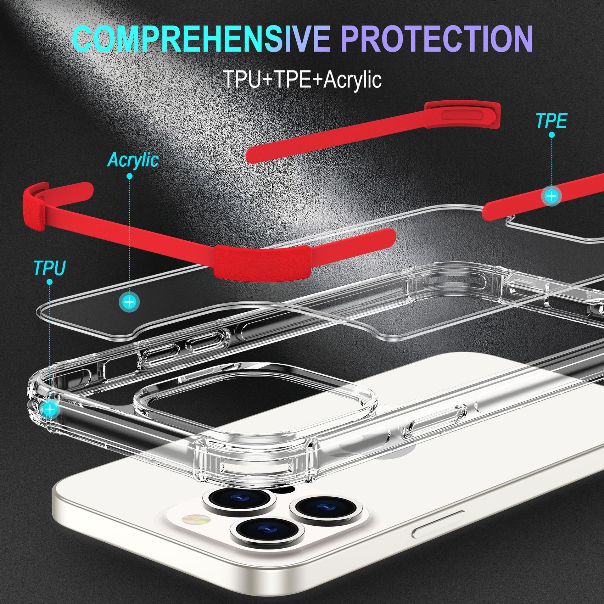 Factory price Colorful edge PC clear phone case Transparent phone cover for iphone 16 pro max