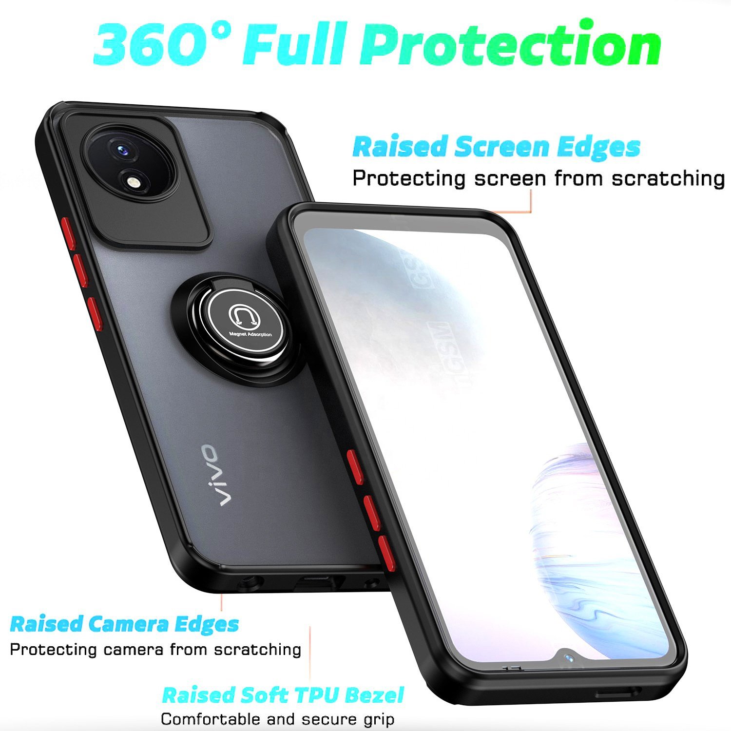 Mobile Phone Cases for Vivo Y02 Y21 Y20 Back Cover Hybrid Magnetic Ring Case for Vivo Y35 4G Y22S Y22 Y91C Y91 Shockproof Shell