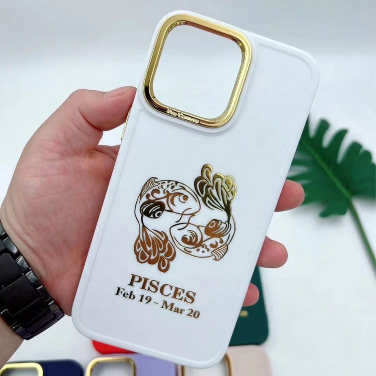 hot selling electroplated camera hot stamping pisces constellation design mobile phone case for iphone 15 14 13 12 11 pro max
