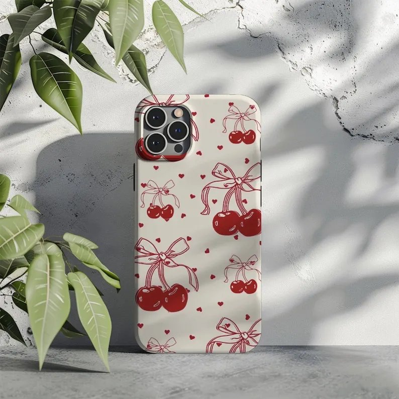 Red Cherries Coquette Trendy Phone Case For IPHONE 15PRO MAX 14 13 12 11 PRO Plus Acrylic TPU Two In One Mobile Phone Cases
