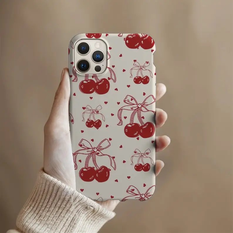 Red Cherries Coquette Trendy Phone Case For IPHONE 15PRO MAX 14 13 12 11 PRO Plus Acrylic TPU Two In One Mobile Phone Cases