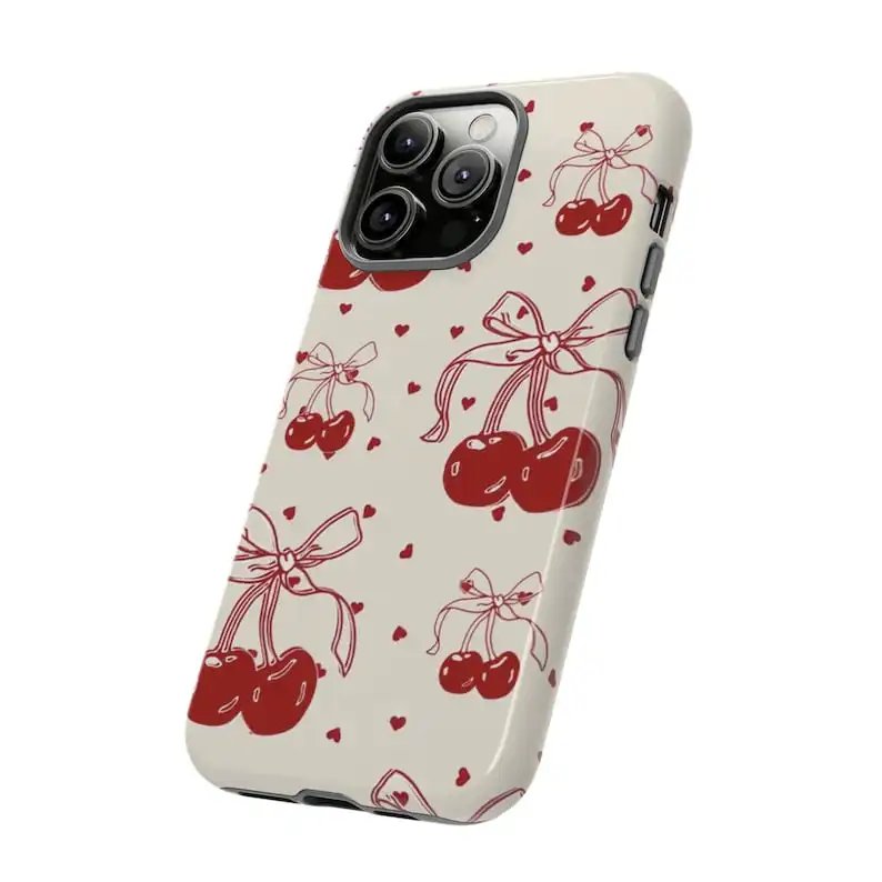 Red Cherries Coquette Trendy Phone Case For IPHONE 15PRO MAX 14 13 12 11 PRO Plus Acrylic TPU Two In One Mobile Phone Cases