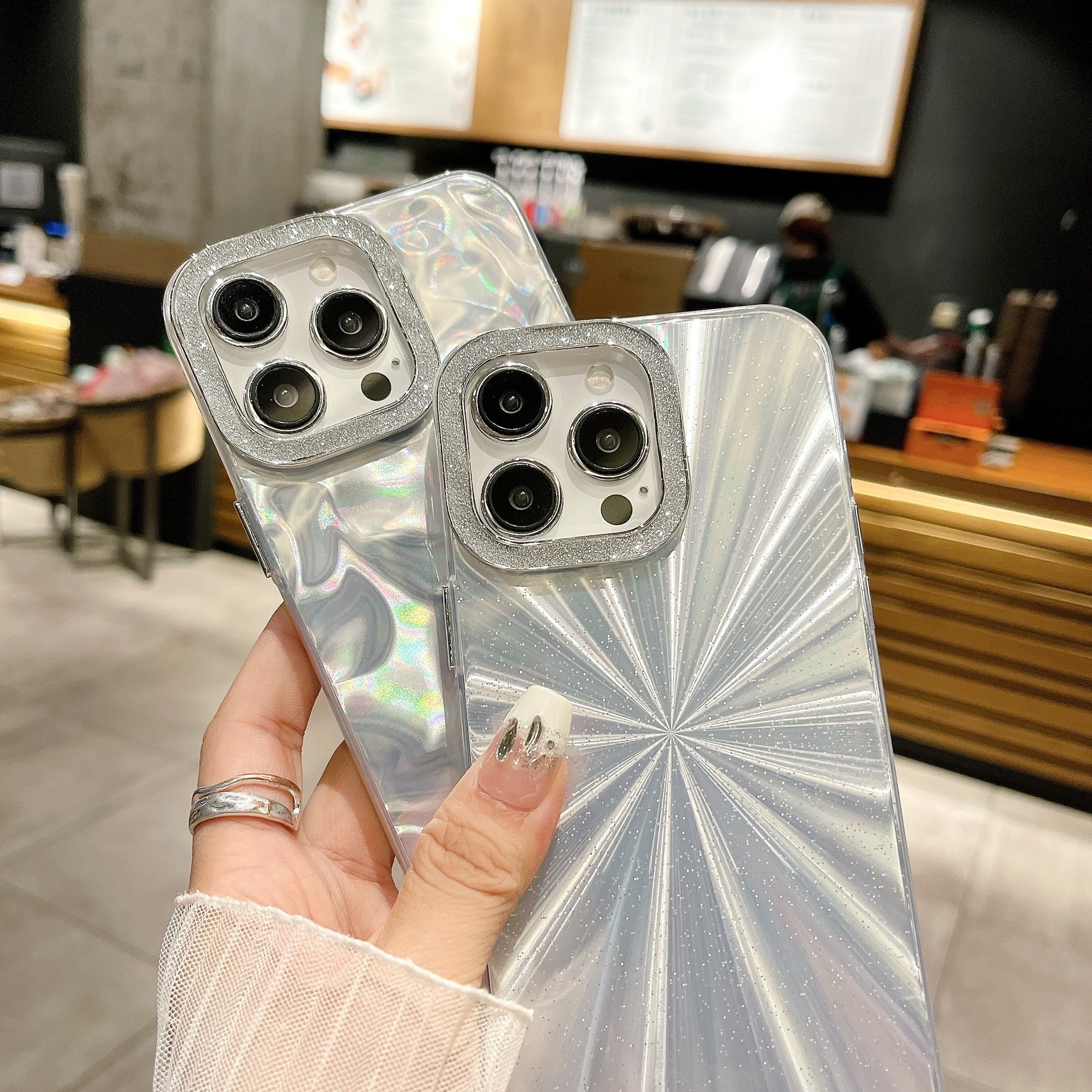 IMD Laser Electroplated Lens Protective Cover FOR iPhone 12 13 14 15 Pro Max Aurora Luxury Glitter Gradient Mobile Phone Cases