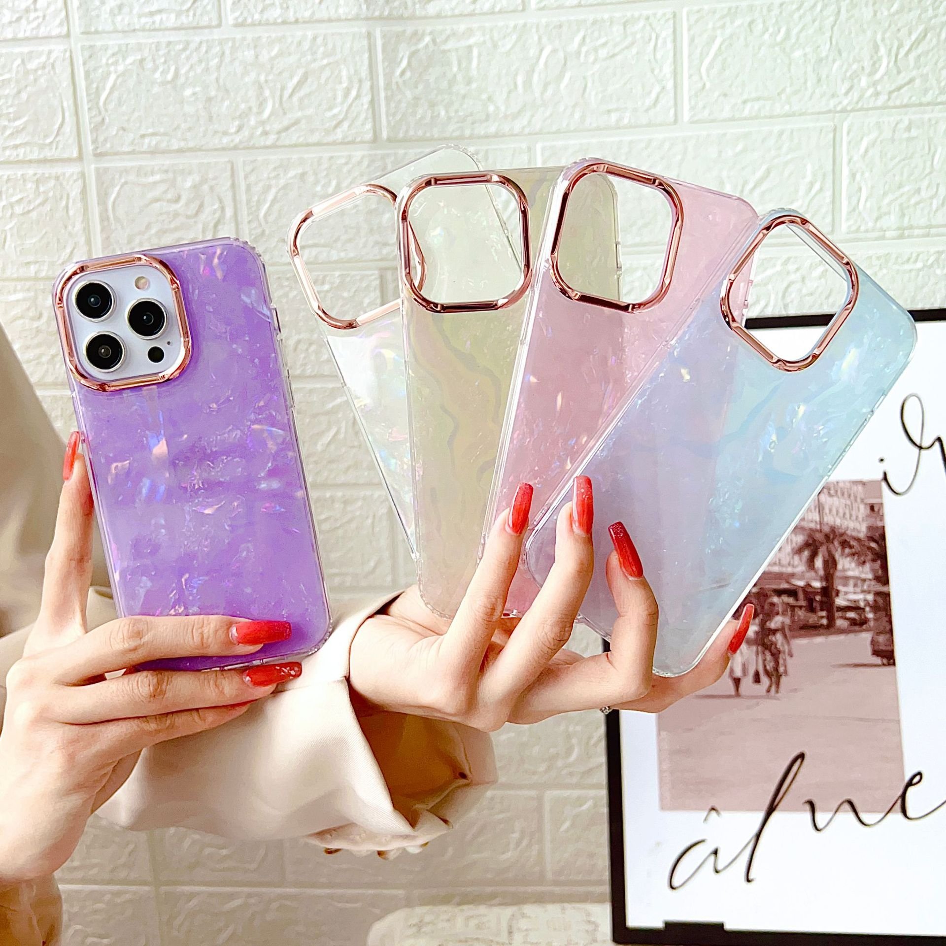 Electroplated IMD Transparent Bling Gradient Phone Case For iPhone 13 13pro 12 promax Frame Watercolor Glitter Tpu Phone Case