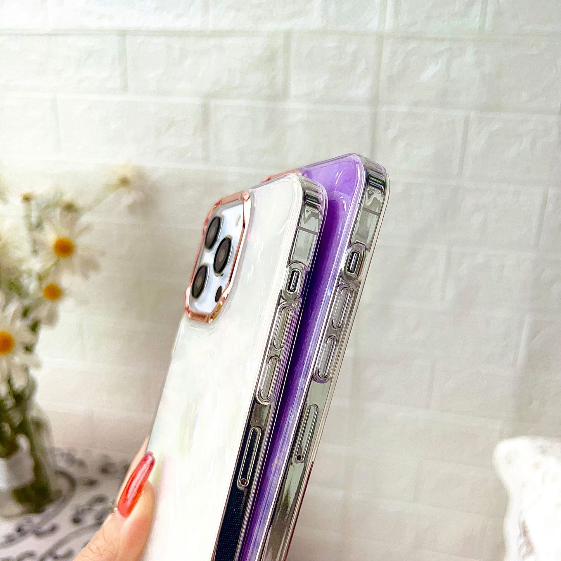 Electroplated IMD Transparent Bling Gradient Phone Case For iPhone 13 13pro 12 promax Frame Watercolor Glitter Tpu Phone Case