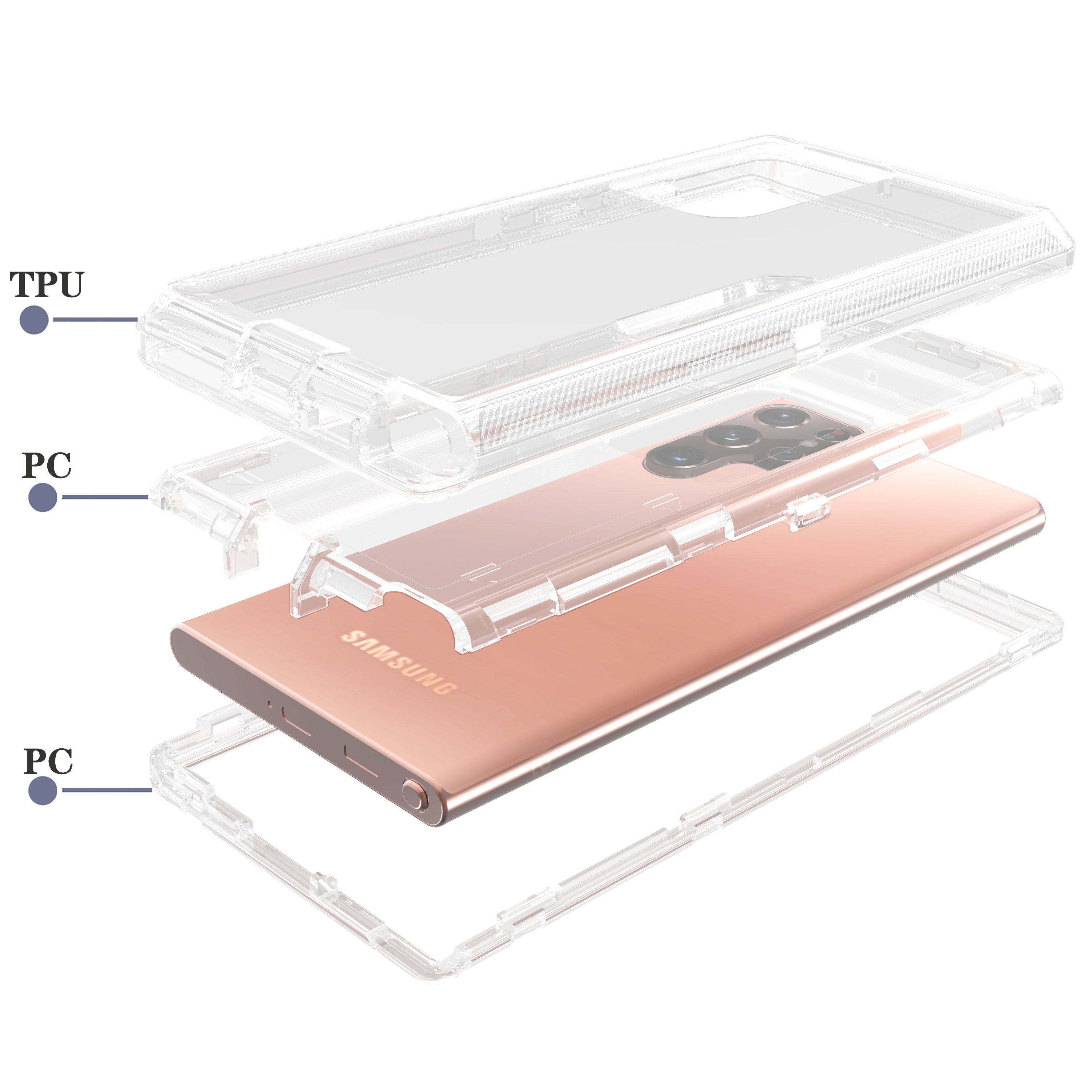 Clear Defender Transparent Mobile Phone Cases For Samsung Galaxy S24 S23 S22 Plus Ultra Heavy Duty Hybrid Holster Back Cover
