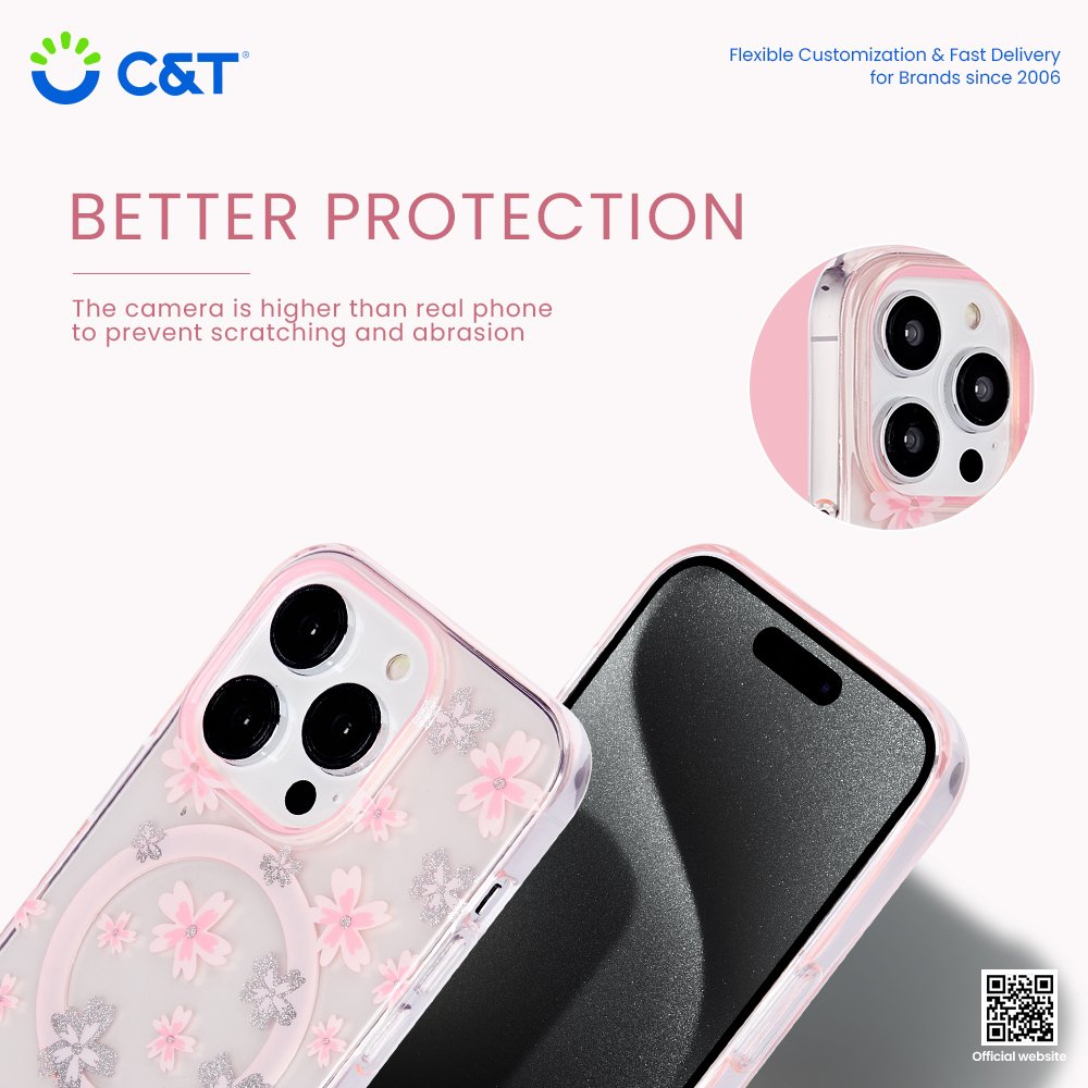 C&T Custom Magnetic Mobile Back Cover Personalized IMD Flower Phone Case Phone Case For iPhone 16 15 14 13 Pro