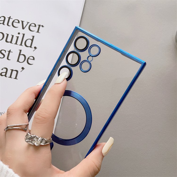 Electroplated magnetic transparent mobile phone case for Samsung S21 S22 S23 S24 Ultra with lens film phone accessories