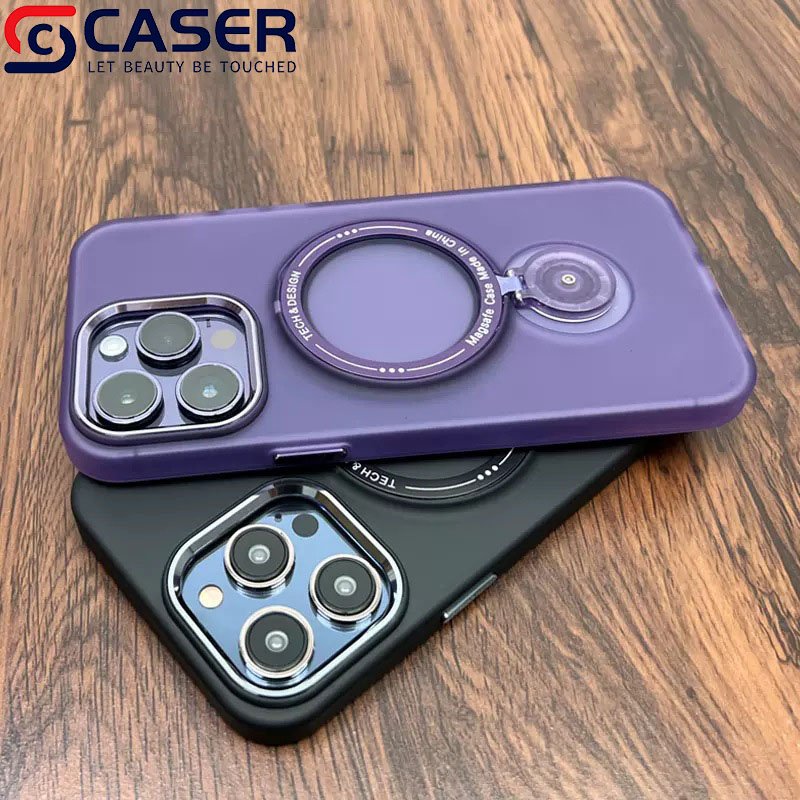 Hot Sale Matte Ring Holder Magnetic Phone Case High Quality Metal Lens Frame Solid Color Mobile Phone Cover For Iphone 16 15 14