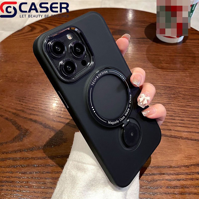 Hot Sale Matte Ring Holder Magnetic Phone Case High Quality Metal Lens Frame Solid Color Mobile Phone Cover For Iphone 16 15 14