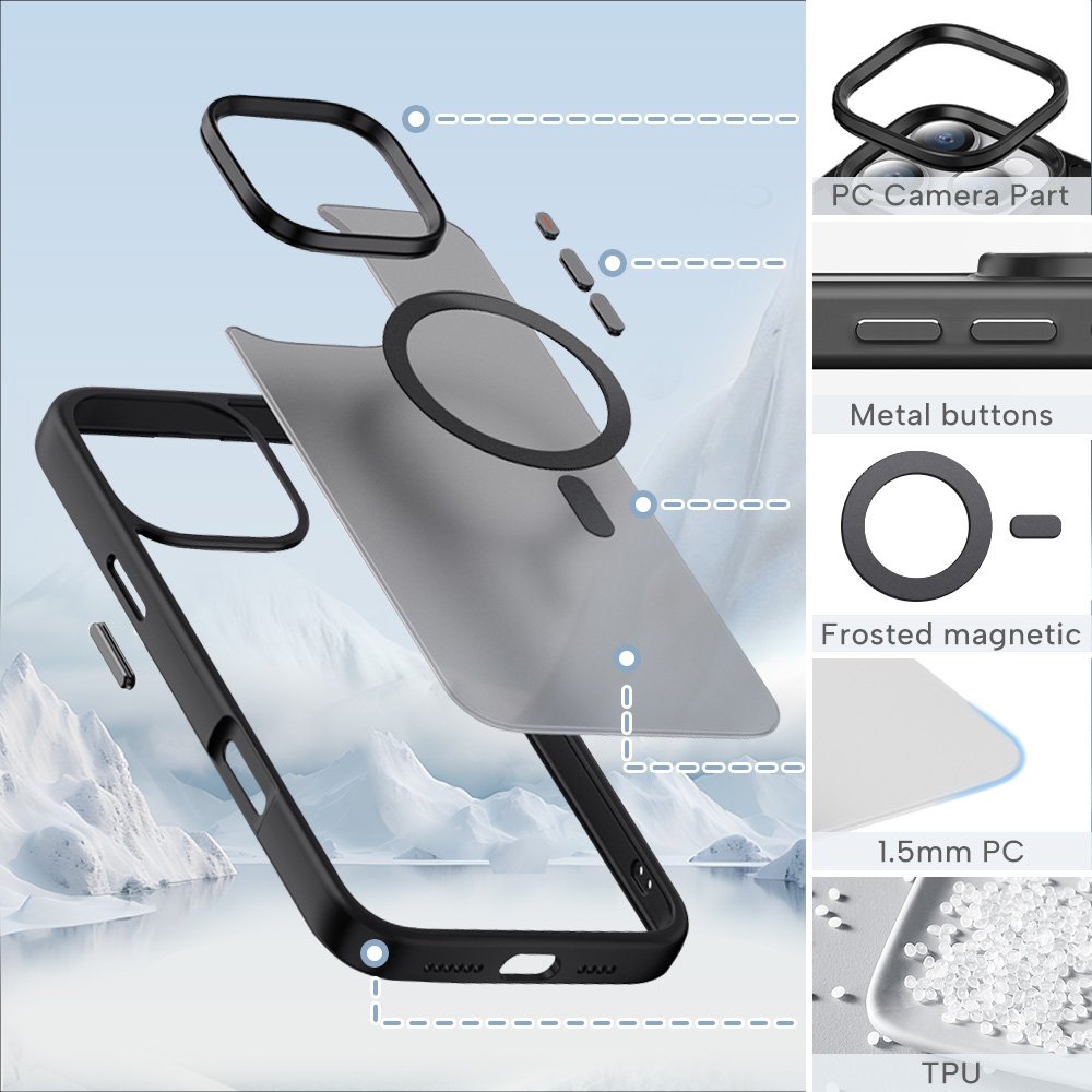 Matte magnetic phone case suitable for iPhone 16 Pro Max phone protection case hard shell anti fingerprint
