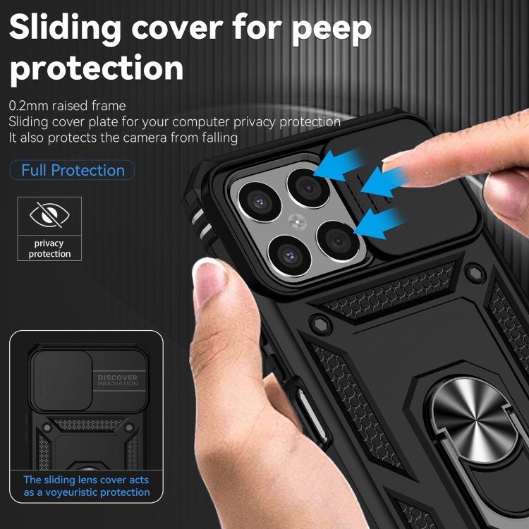 Slide Camera Protector Kickstand Shockproof Phone Cover for Honor X8 4G Protective Armor Phone Case
