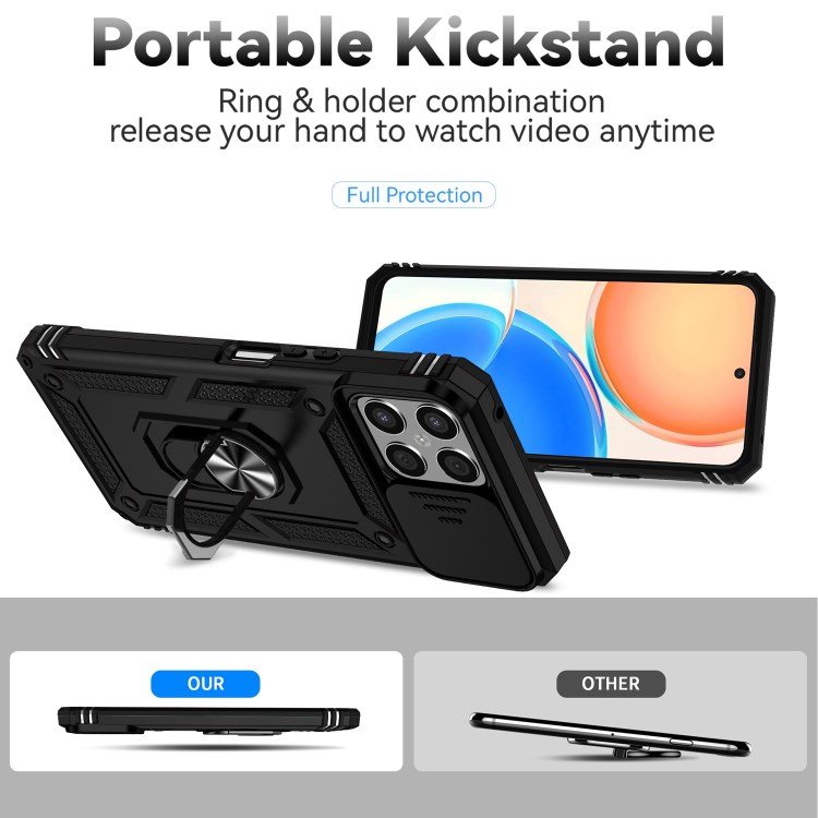 Slide Camera Protector Kickstand Shockproof Phone Cover for Honor X8 4G Protective Armor Phone Case